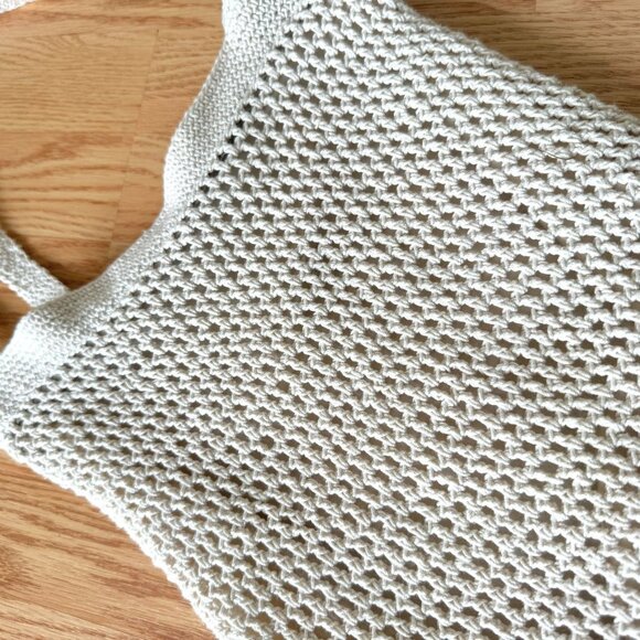 Handmade Crochet Shoulder Bag Neutral Boho Festival Beach Tote Summer Purse - Picture 4 of 11
